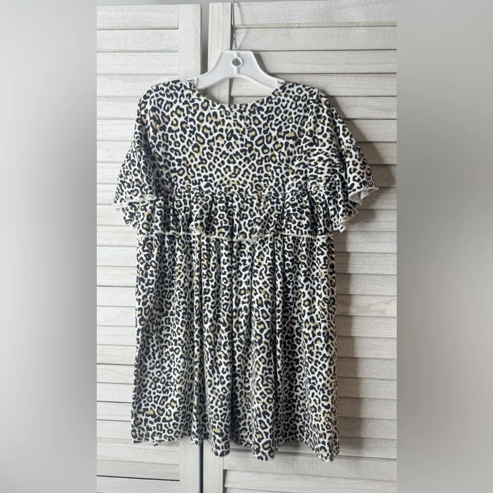 Tucker + Tate Girls Leopard Print Dress Ruffle Sleeve Cotton Casual Size 5T